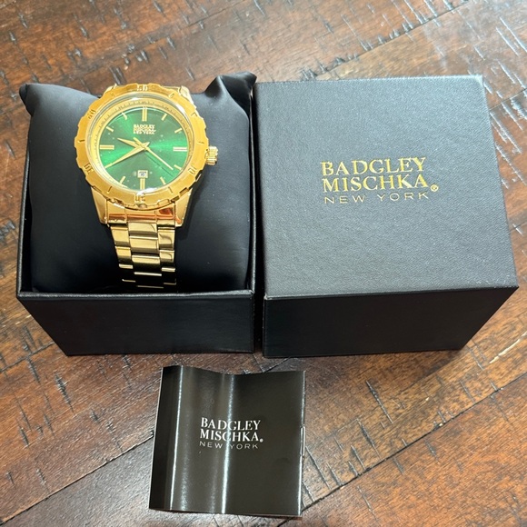 Badgley Mischka Gold-Tone Watch with Green Dial - Picture 1 of 1